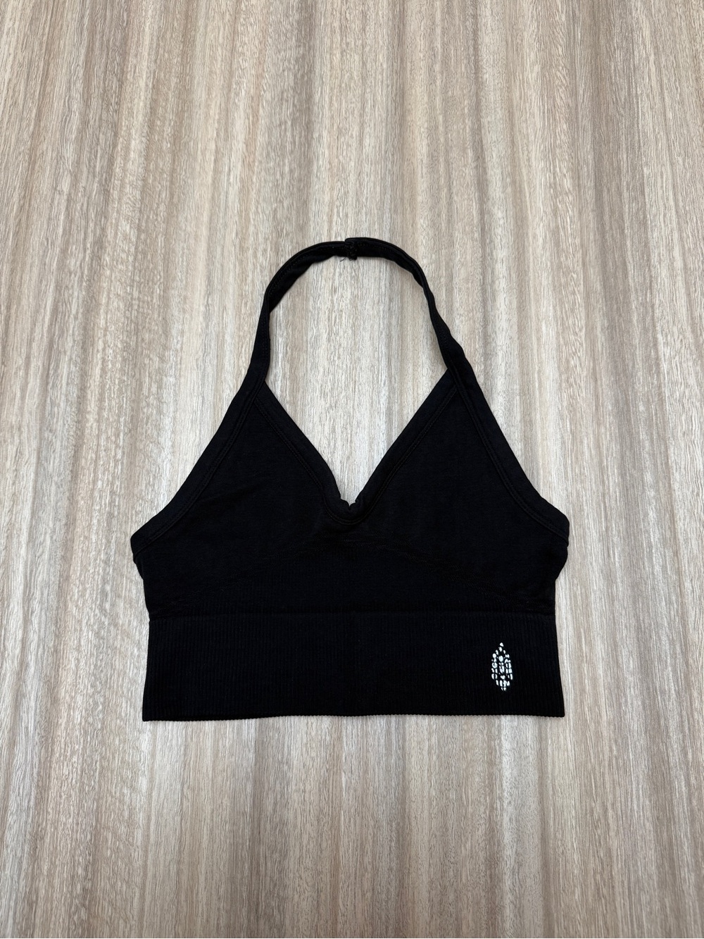 Free People There She Goes Bra / Halter Tank Top Size Small in Black Ribbed